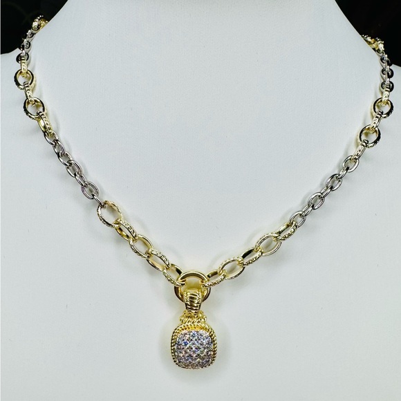 Jewelry - TWO TONE SIMULATED STONE PAVE PENDANT NECKLACE